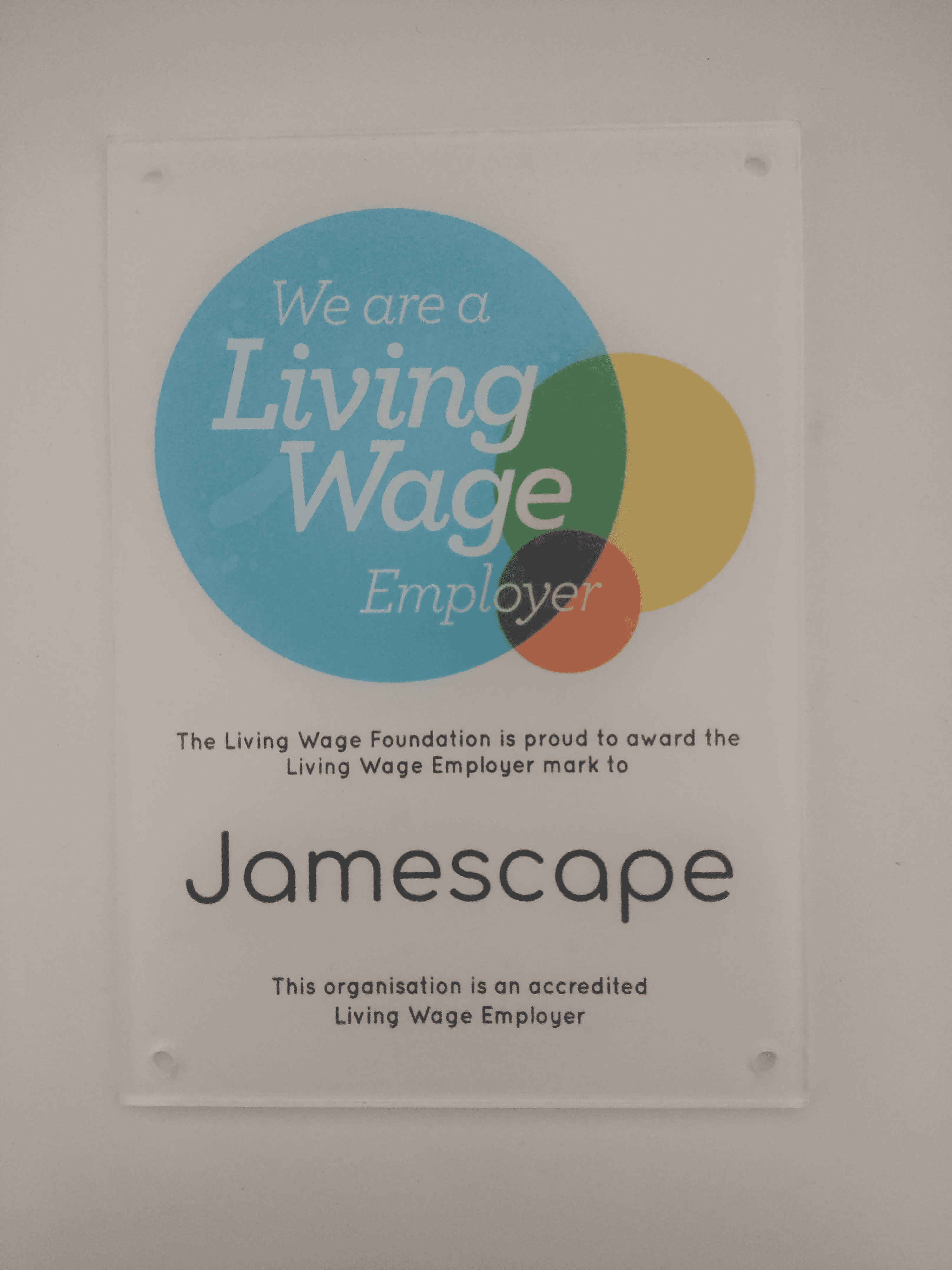 Jamescape's Real Living Wage accreditation plaque