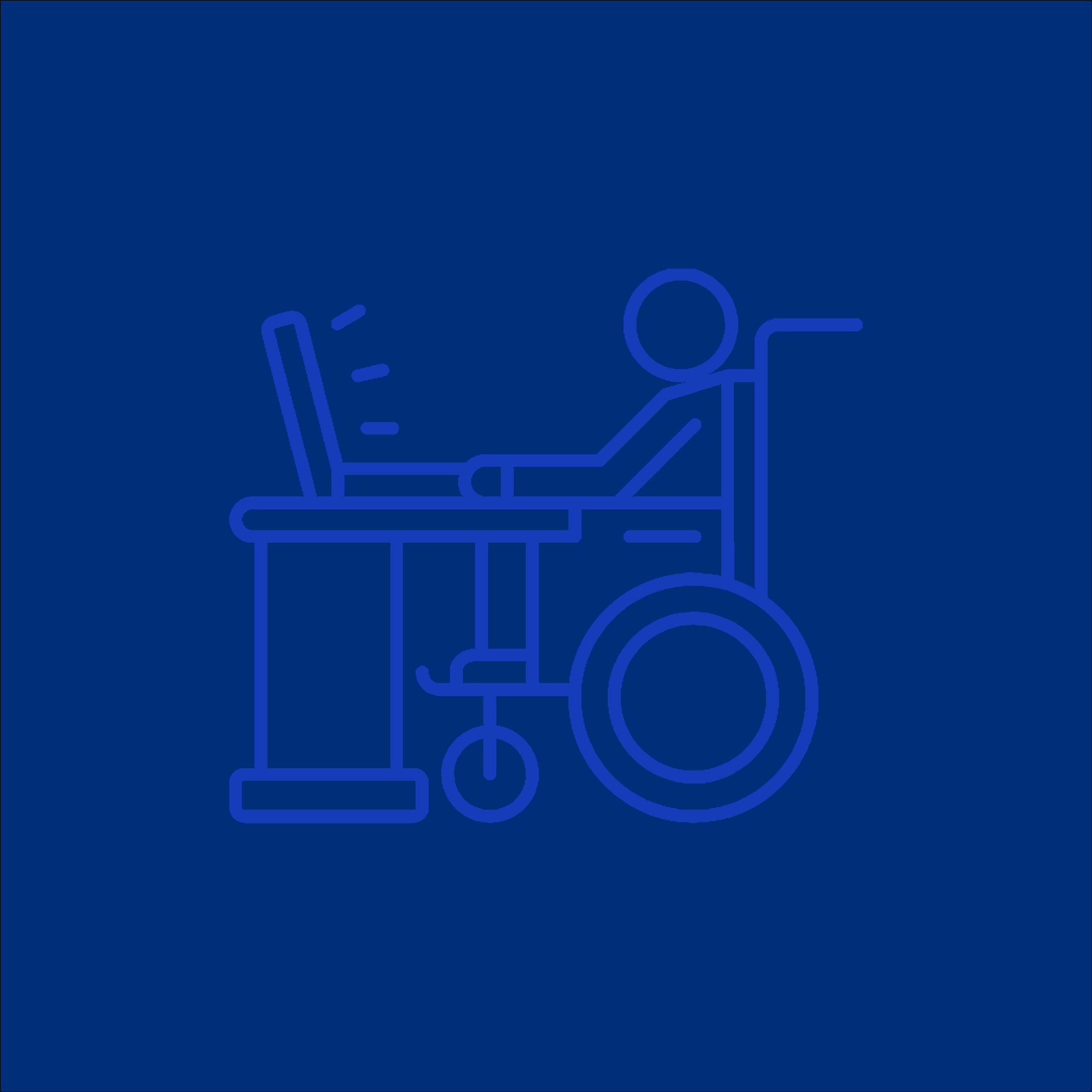 Jamescape branded icon of person in wheelchair at a desk with a laptop