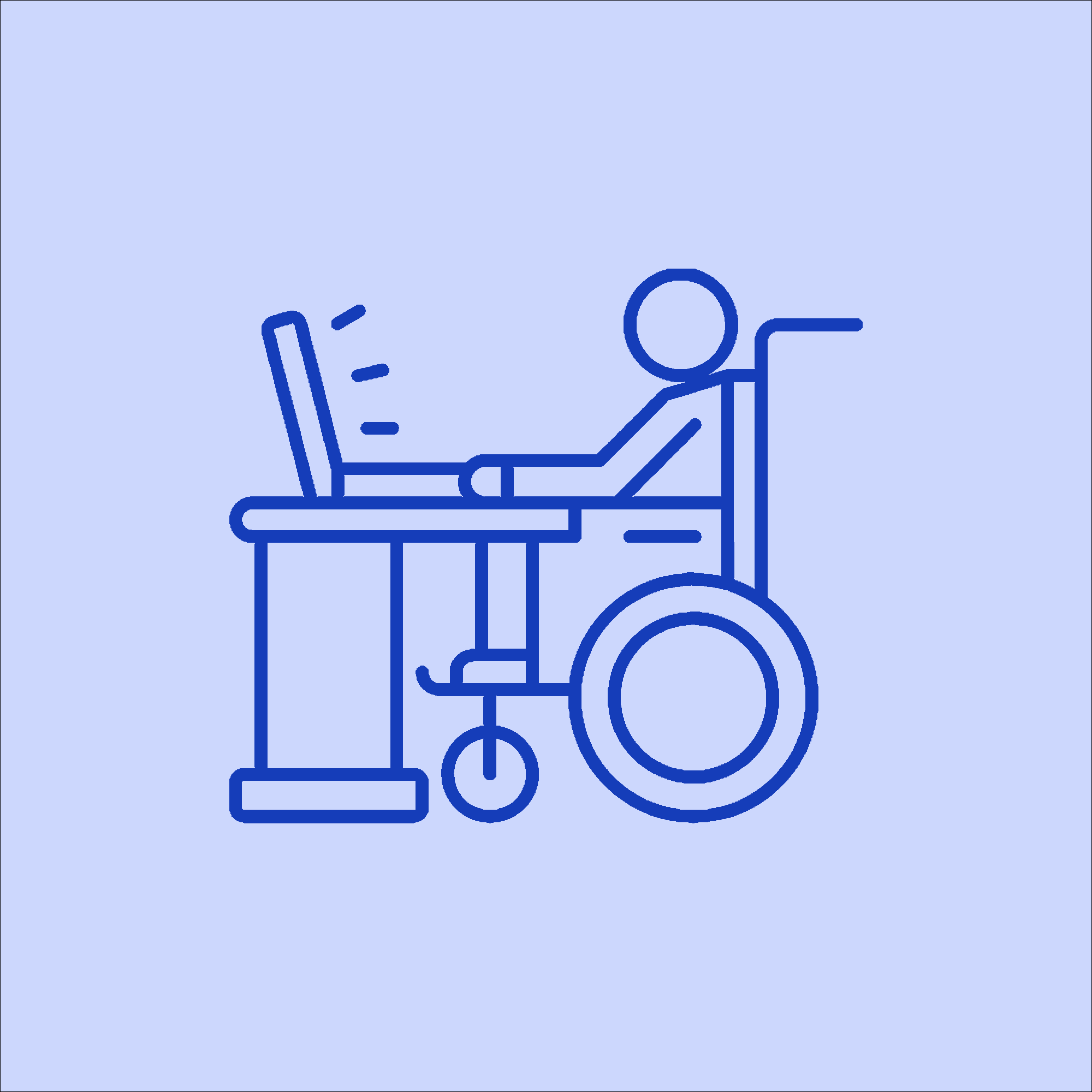 Jamescape branded icon of person in wheelchair at a desk with a laptop