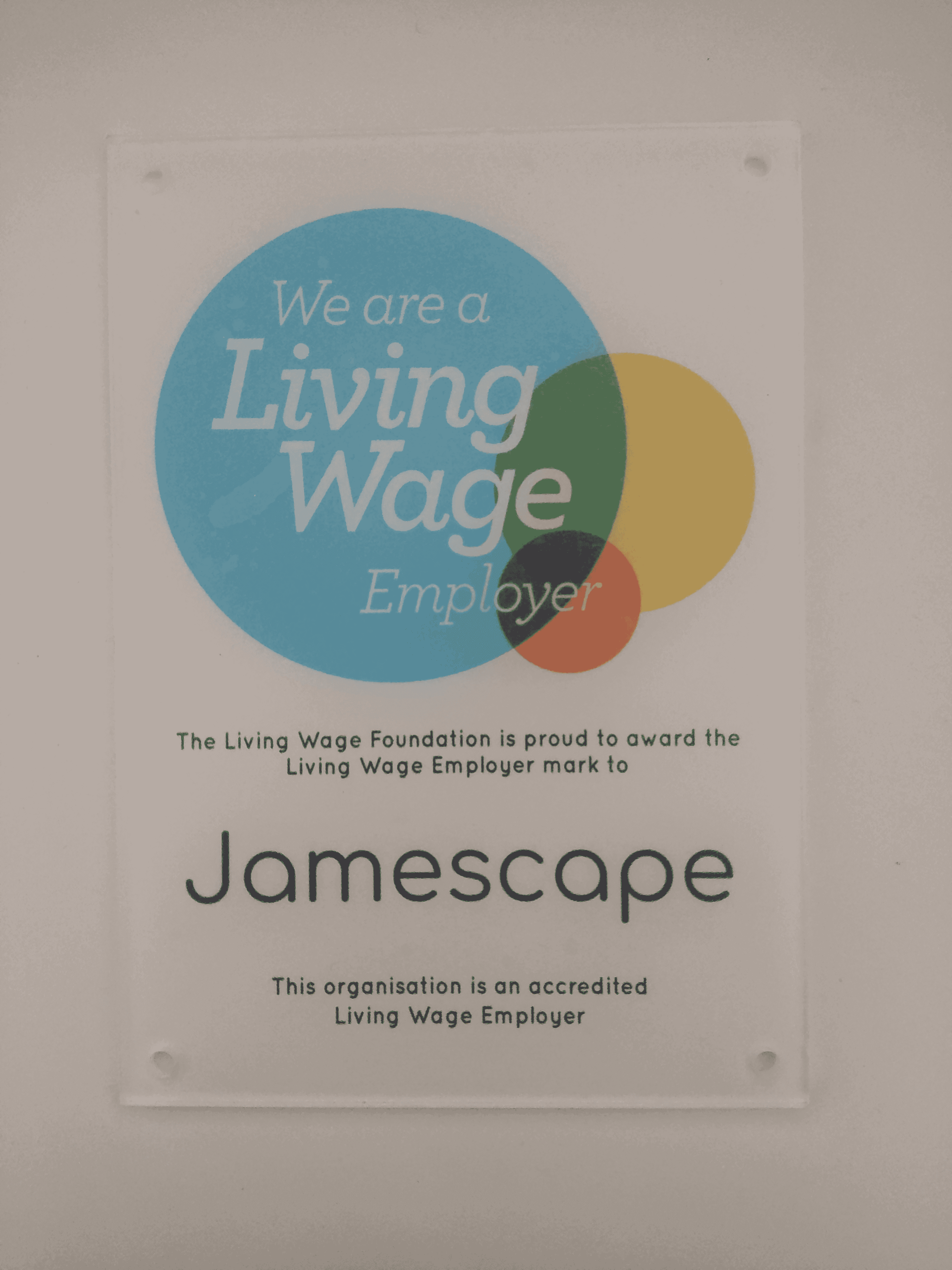 Jamescape's Real Living Wage accreditation plaque