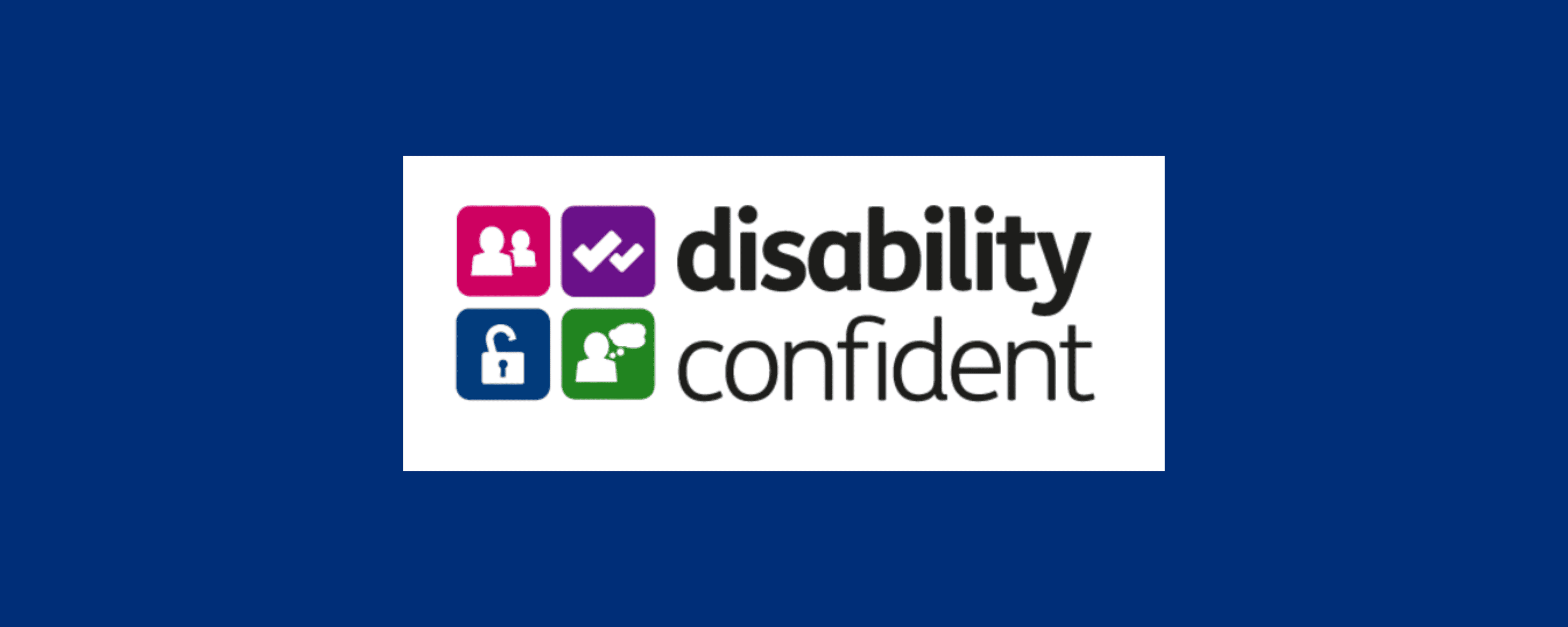 Jamescape blue banner with the Disability Confident logo in the centre.